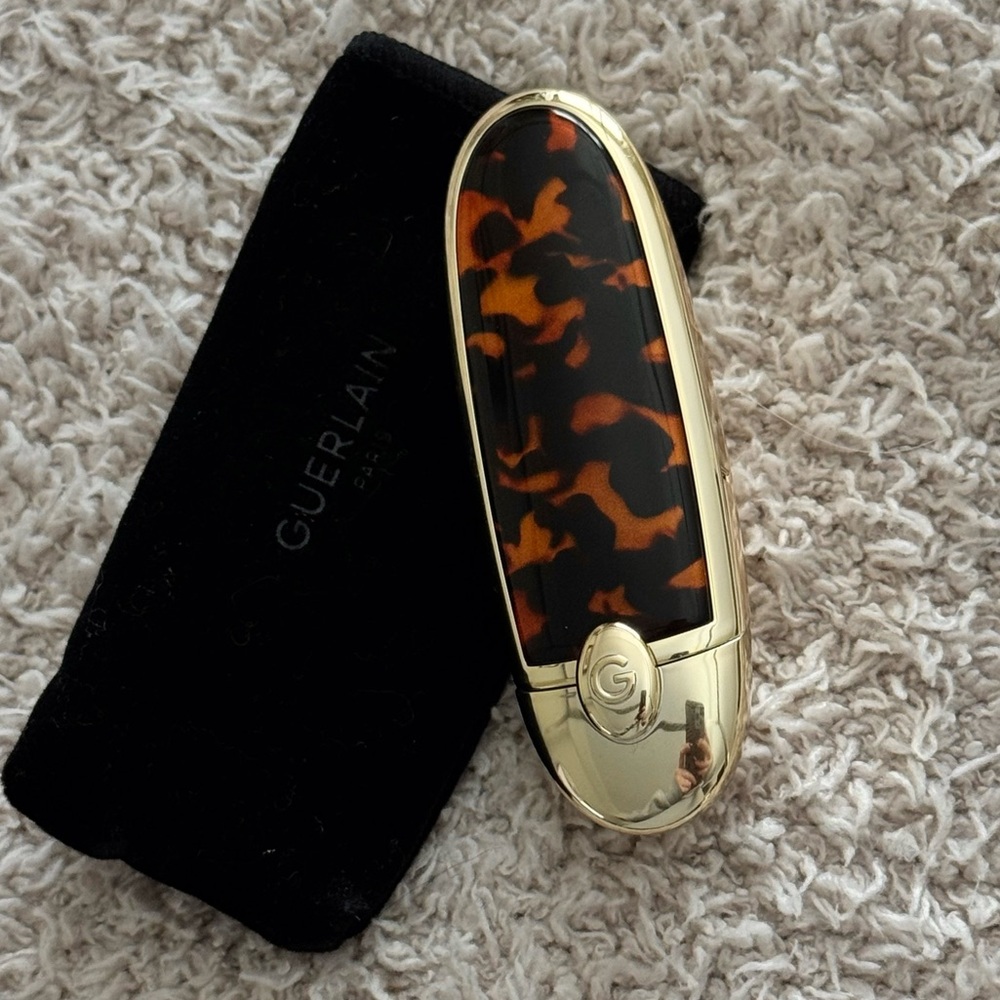 Guerlain Tortoiseshell Gold Lipstick Case + Shade 08 Lipstick